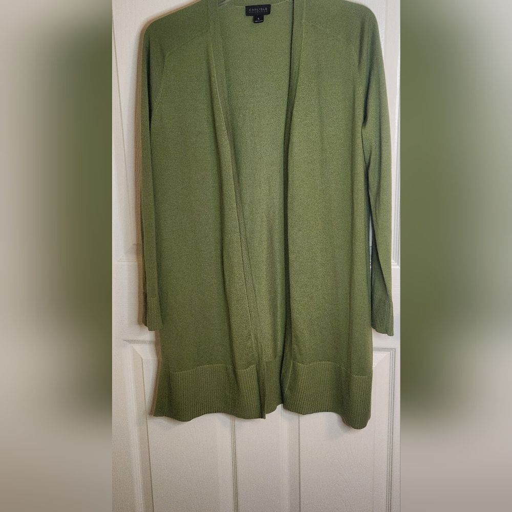 Carlisle Collection L Olive 100% CASHMERE Knit Lslv Women’s Opened Cardigan